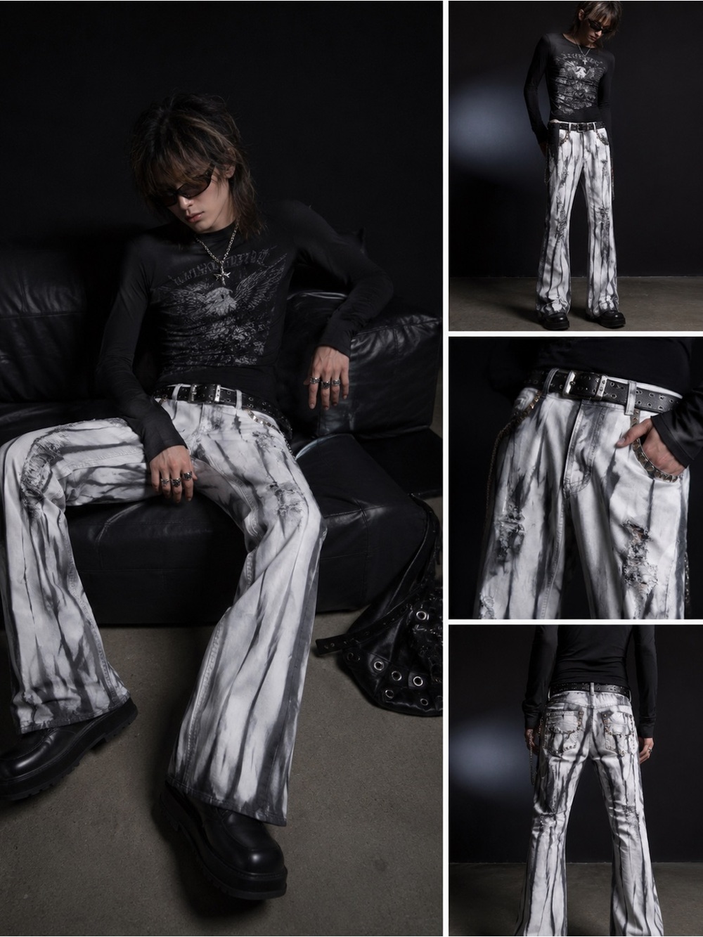 Studded Tie Dye Distressed Skinny Jeans Punk Goth Grunge Y2K Denim